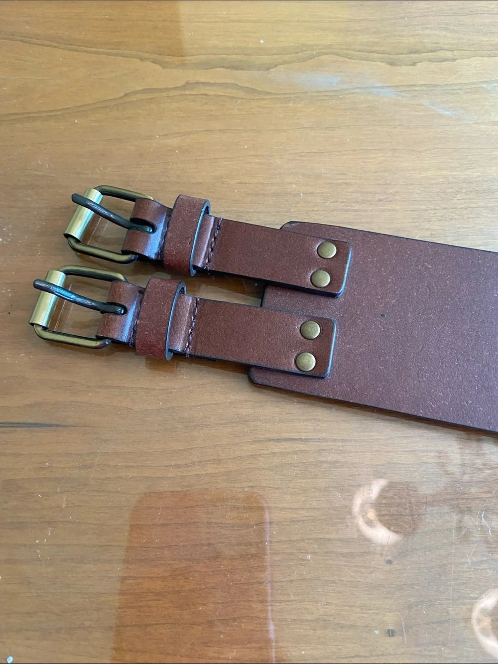 Leather Double-Buckle Brown Belt   Attractive and Comfortable. M